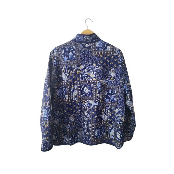 Handmade Floral/Paisley Print Quilted Reversible Jacket Blue/Yellow Size L/XL - Picture 2 of 4